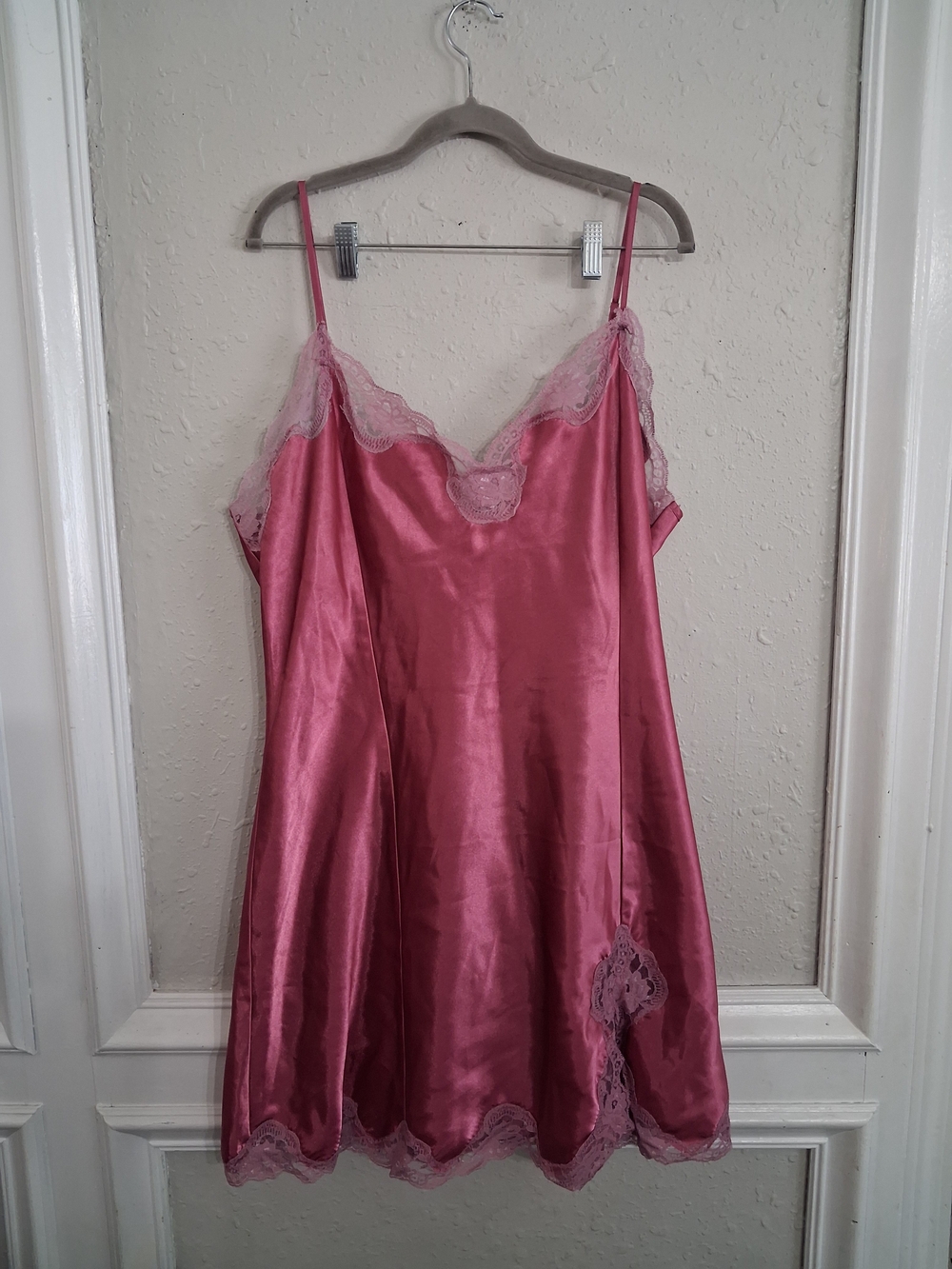 Vintage 90s y2k delicates lingerie pink mauve slip dress mini lace plus xl 2000s